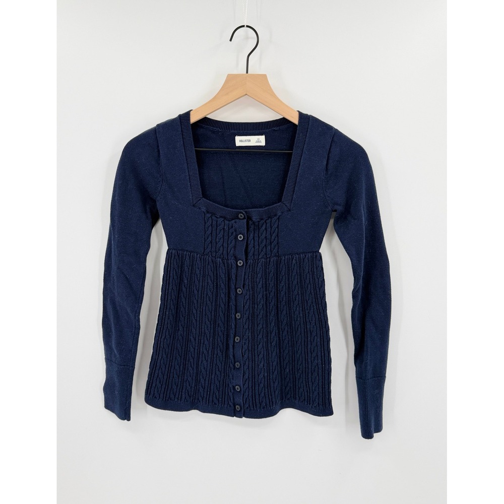 Hollister Y2K Preppy Square Neck Cable Knit Empire Waist Cardigan Sweater XS